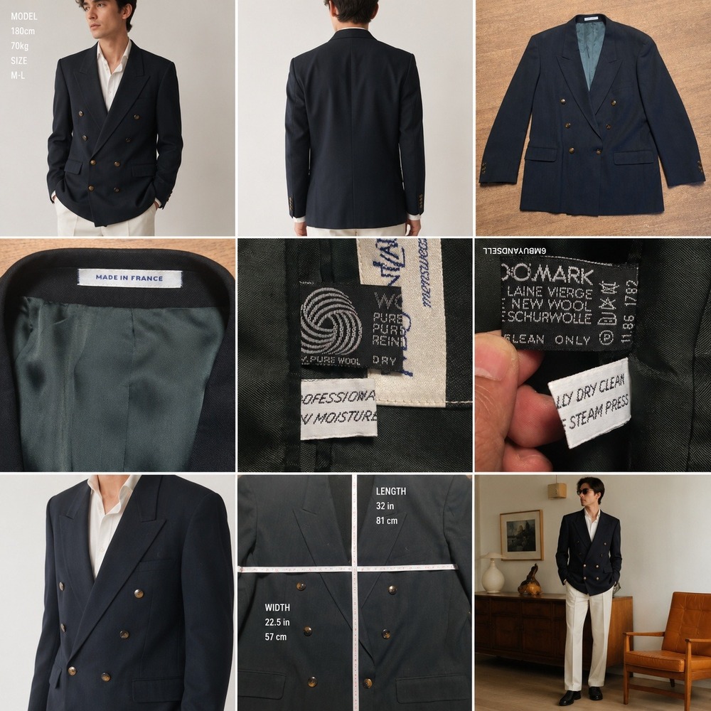 VTG Yves Saint Laurent Mens Double Breasted Blazer Black Wool Made in France M-L